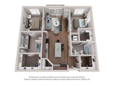 Floor plan for 2 beds, 2 baths, 1016 sqft